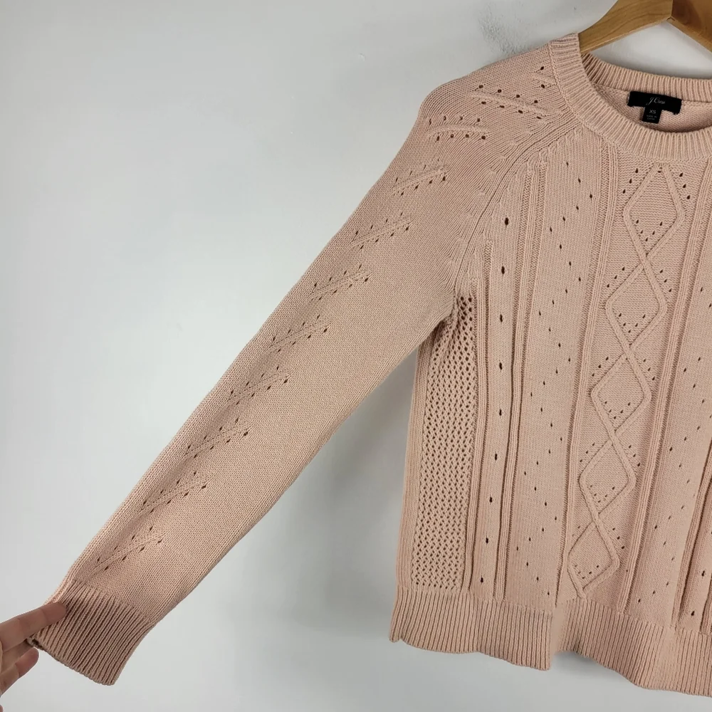 J.Crew Cotton Cable Knit Pointelle Long Sleeve Crew Neck Sweater